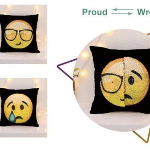 Magique taie d'oreiller avec emojis en paillettes