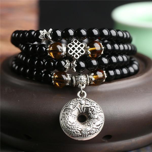 Bracelet Mala en Obsidienne Bouddhiste